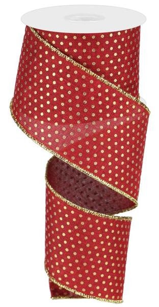 2.5" X 10Yd Wired Ribbon-Burgundy Gold Royal Swiss Dot-RG0190805-Wreaths-Crafts-Decor-Everyday