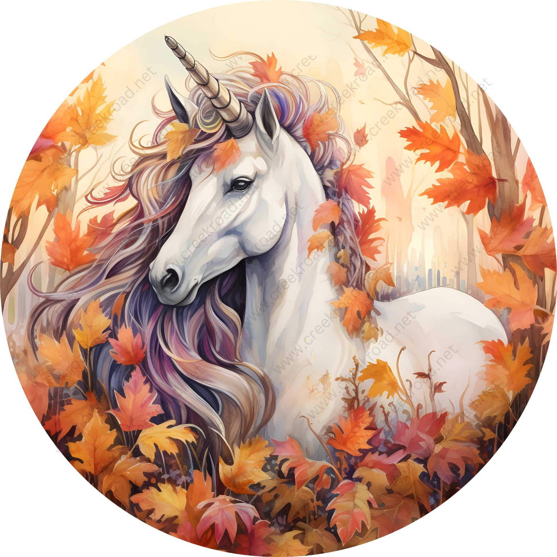 Fall Unicorn in Leaves Wreath Sign-Fall-Sublimation-Attachment-Round-Creek Road Designs