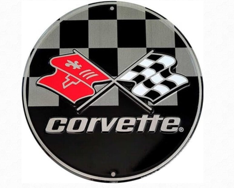 Chevy Corvette Checkered 12 inch Round Sign