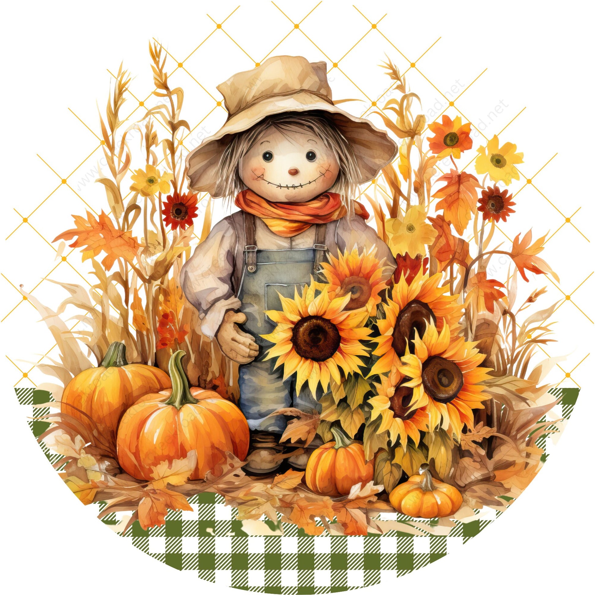 Cute Boy Scarecrow in Sunflower Pumpkin Patch Wreath Sign-Fall-Sublimation-Attachment-Round-Creek Road Designs