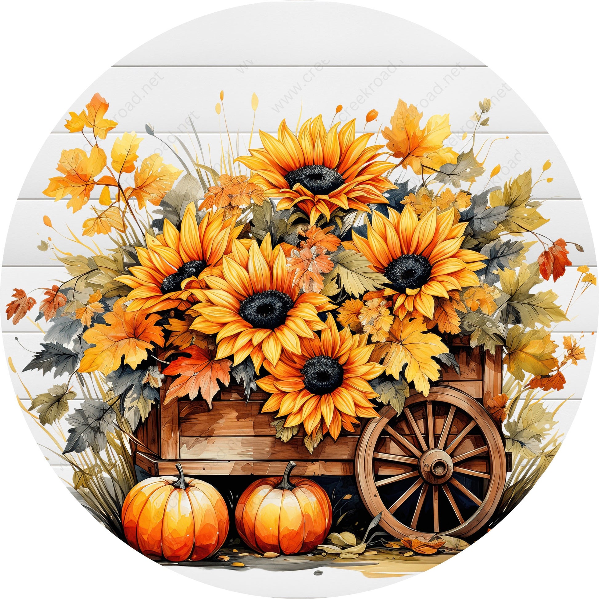 Fall Country Cart with Sunflowers Pumpkin Wreath Sign-Fall-Sublimation-Attachment-Round-Creek Road Designs