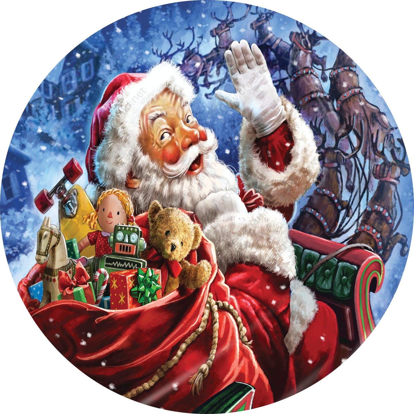 Santa Claus Taking off in his Sleigh Wreath Sign-Holiday-Sublimation-Attachment-Decor