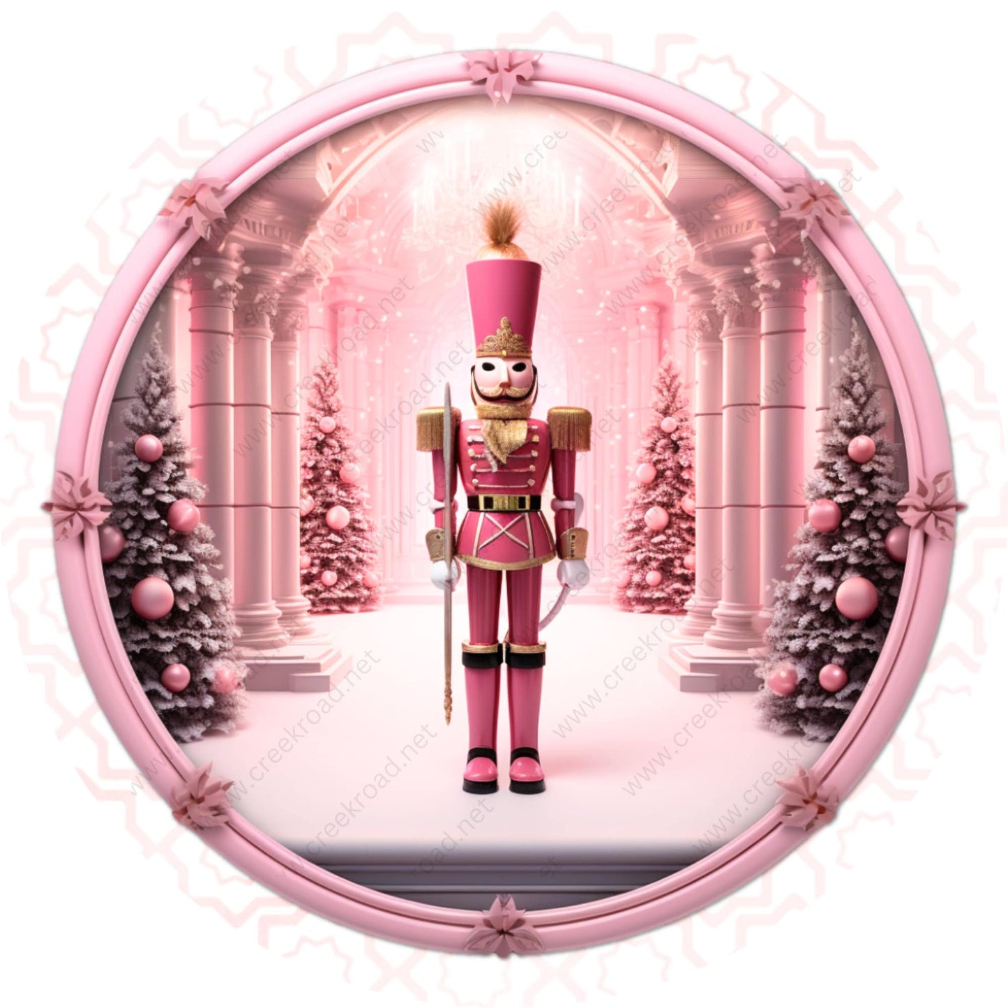 Pink Nutcracker Christmas Tree Background Wreath Sign-Holiday-Sublimation-Attachment-Decor