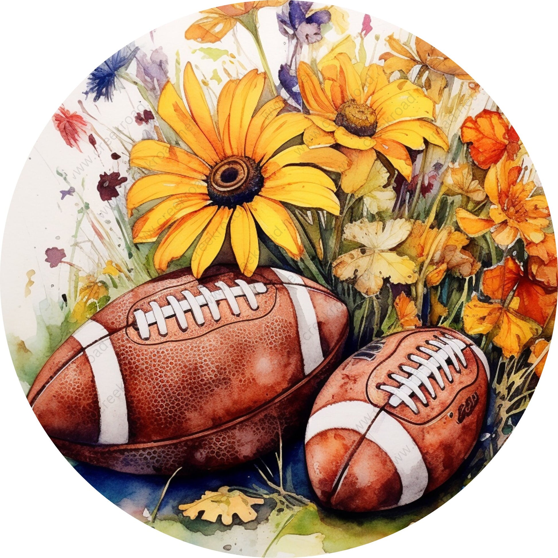 Fall Football Watercolor Wreath Sign-Fall-Sublimation-Attachment-Round-Creek Road Designs