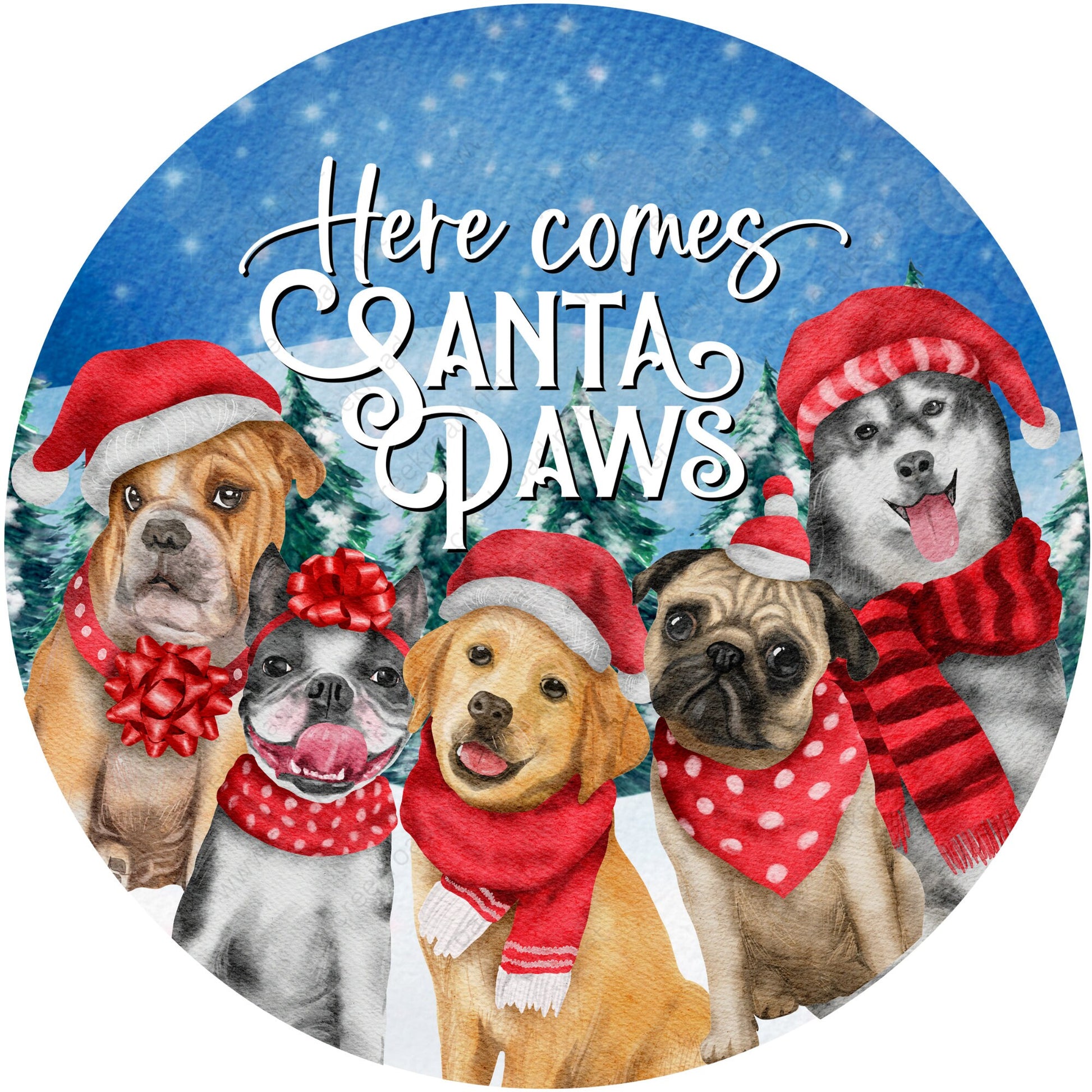 Here Comes Santa Paws Wreath Sign-Holiday-Sublimation-Attachment-Decor