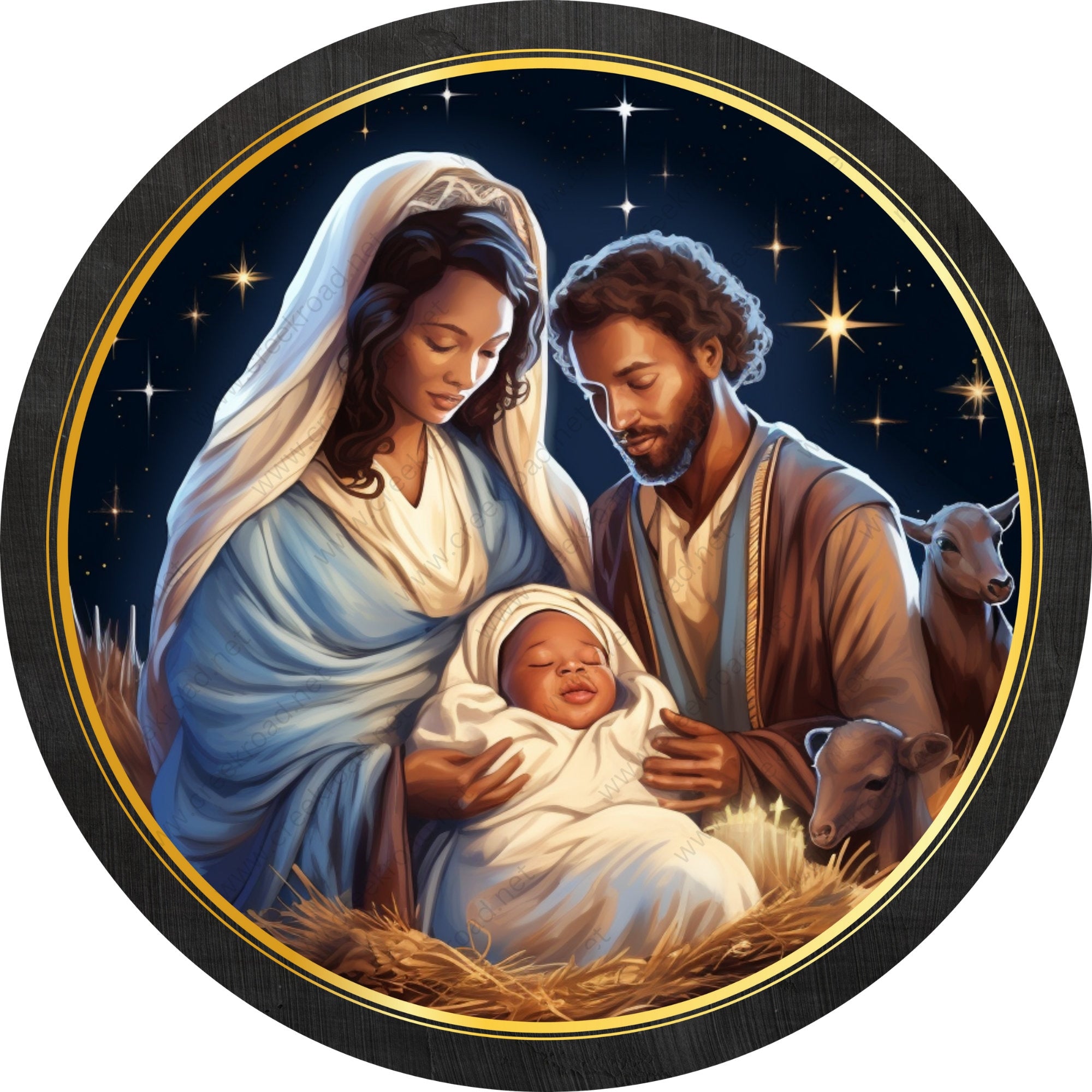 African American Nativity Wreath Sign-Sublimation-Round-Christmas-Wint ...