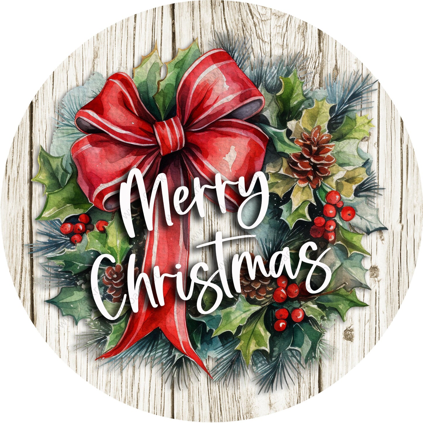 Merry Christmas Bow & Wreath Sign-Sublimation-Round-Christmas-Winter-Decor