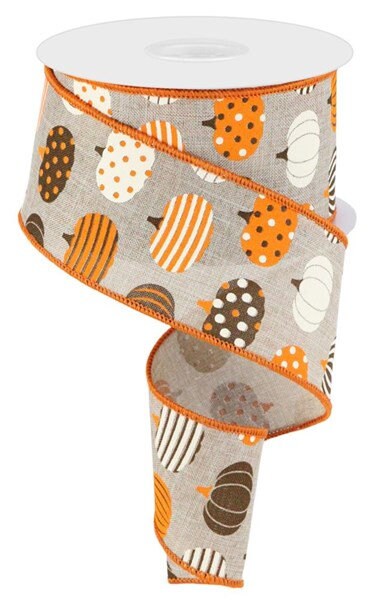 2.5" X 10Yd Wired Ribbon-Patterned Pumpkins-RGC1705G3-Fall