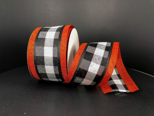 2.5" X 10Yd Wired Ribbon-Poly Weave Gingham Oragne Border-65113-40-31-Fall