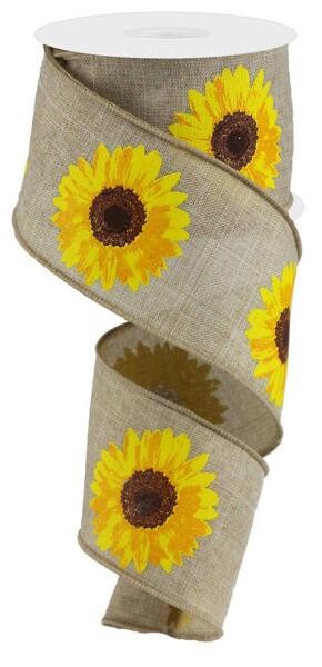 2.5" X 10Yd Wired Ribbon-Bold Sunflower On Royal Natural-RG0181318-Fall