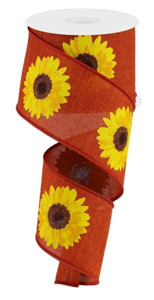 2.5" X 10Yd Wired Ribbon-Bold Sunflower On Royal Rust-RG0181374-Fall