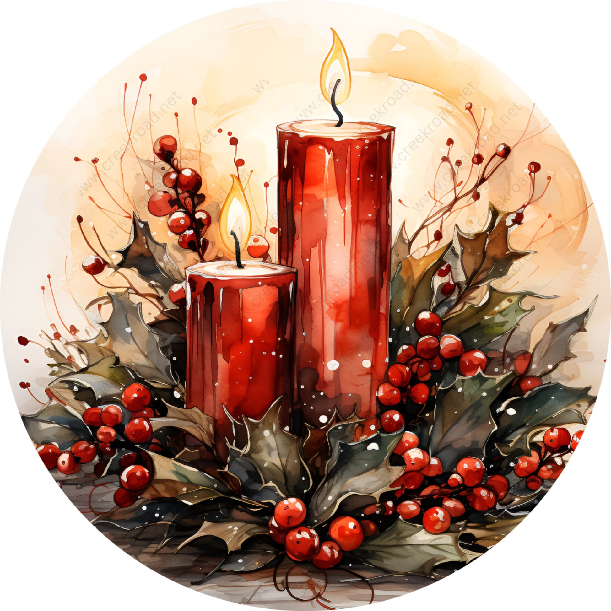 Christmas Holiday Candle Wreath Sign-Sublimation-Round-Christmas-Winter-Decor