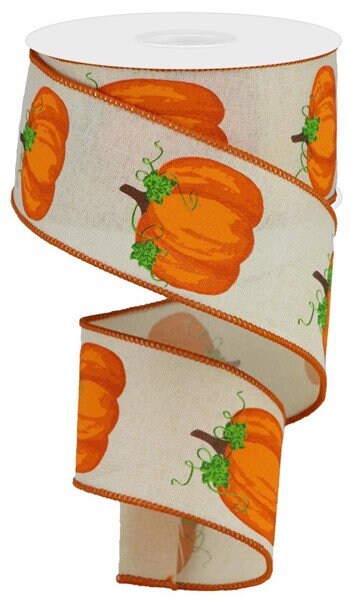 2.5" X 10Yd Wired Ribbon-Pumpkins W/Leaves On Royal-RGA147164-Fall