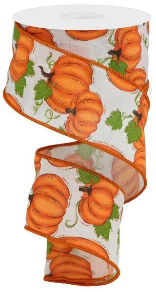 2.5" X 10Yd Wired Ribbon-Pumpkin Patch Off White Orange -RGA147733-Fall