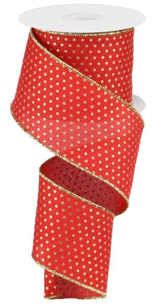 2.5" X 10Yd Wired Ribbon-Red Gold Royal Swiss Dots-RG0190824-Wreaths-Crafts-Decor-Everyday