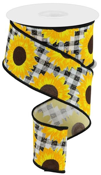 2.5" X 10Yd Wired Ribbon-Sunflower On Faux Royal-RGC171202-Fall