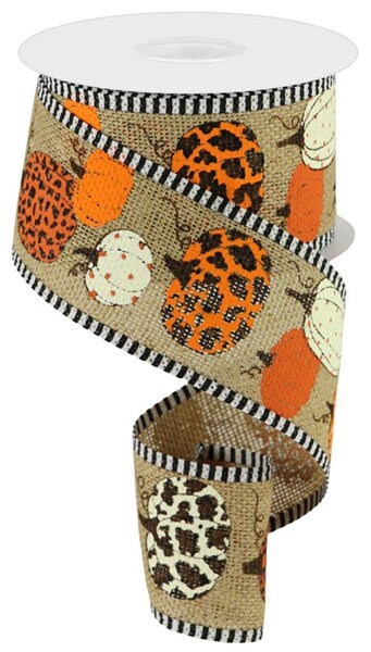 2.75" X 10Yd Wired Ribbon-Leopard Pumpkins/Stripe-RGA821318-Fall