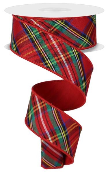 1.5" X 10Yd Wired Ribbon-Plaid/Diagonal Fused Back-RGX0146-Christmas