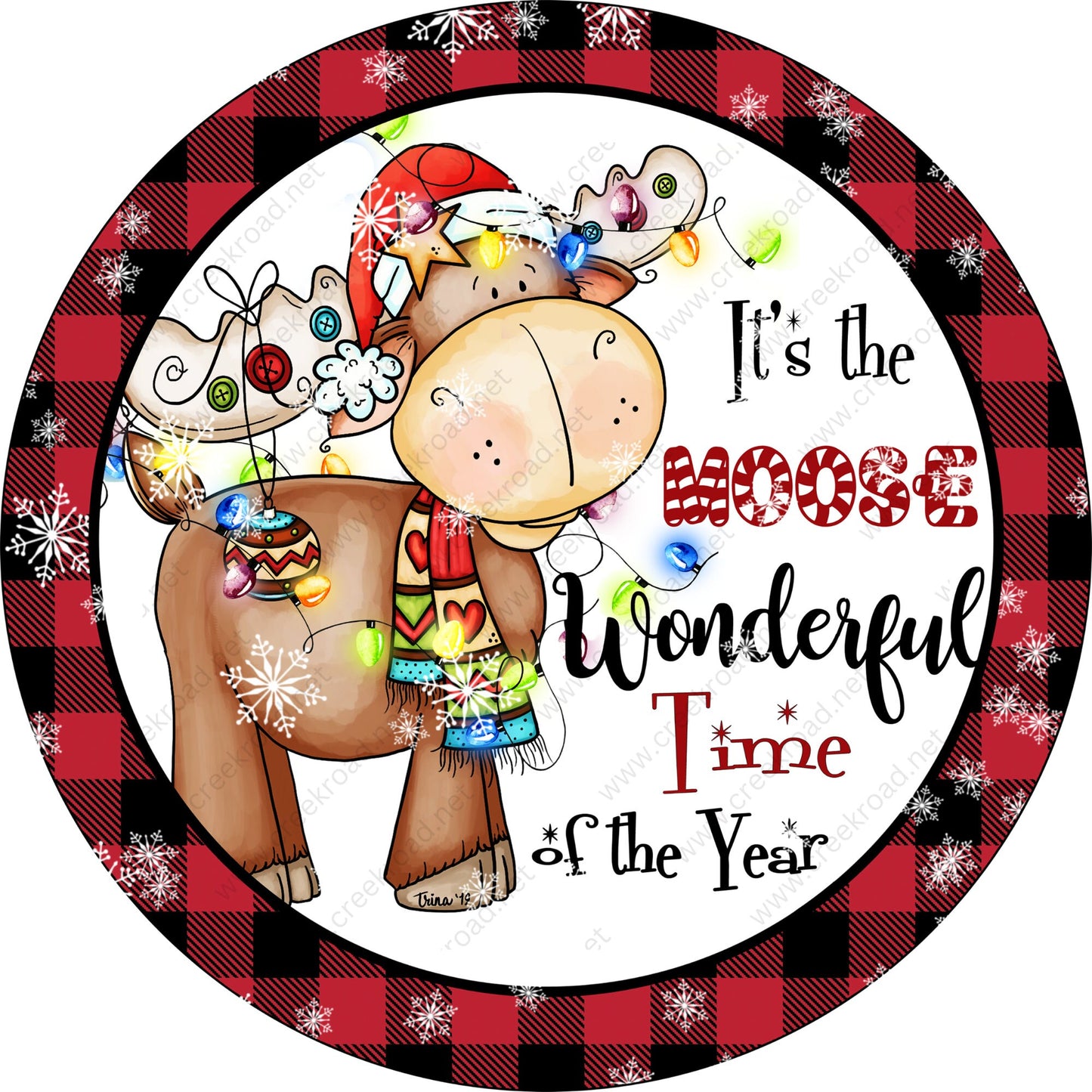 It's The Moose Wonderful Time of the Year Wreath Sign-Sublimation-Round-Christmas-Winter-Decor