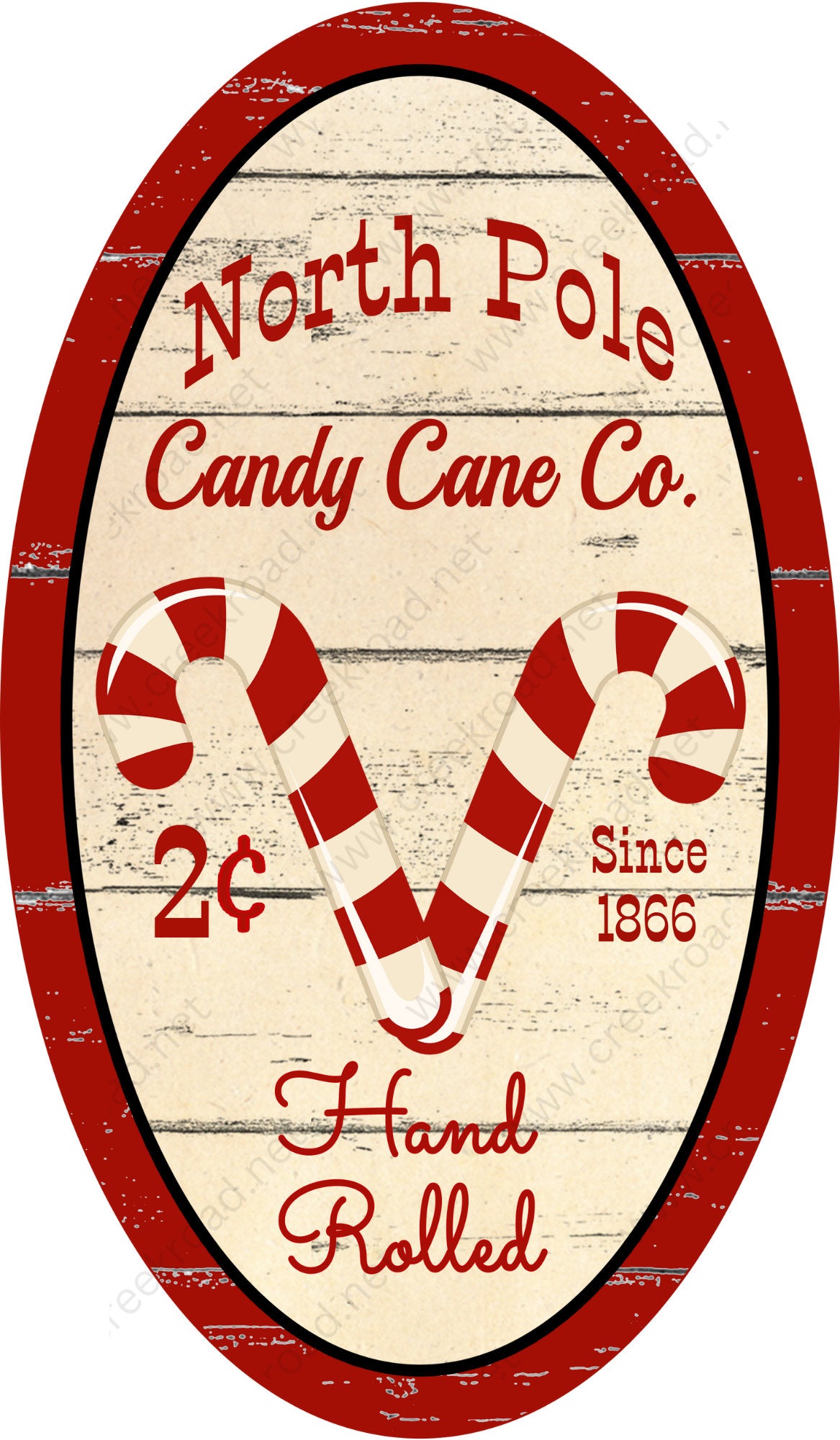 North Pole Candy Cane Co Wreath Oval 7"x12" Sign-Sublimation-Round-Christmas-Winter-Decor