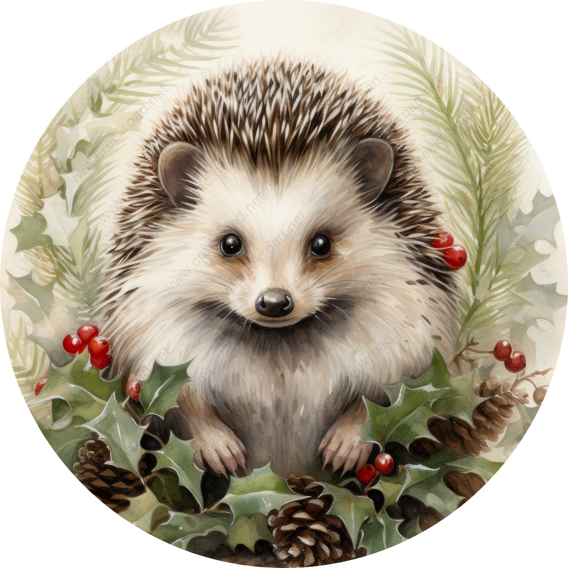 Christmas Hedgehog Wreath Sign-Sublimation-Round-Christmas-Winter-Decor