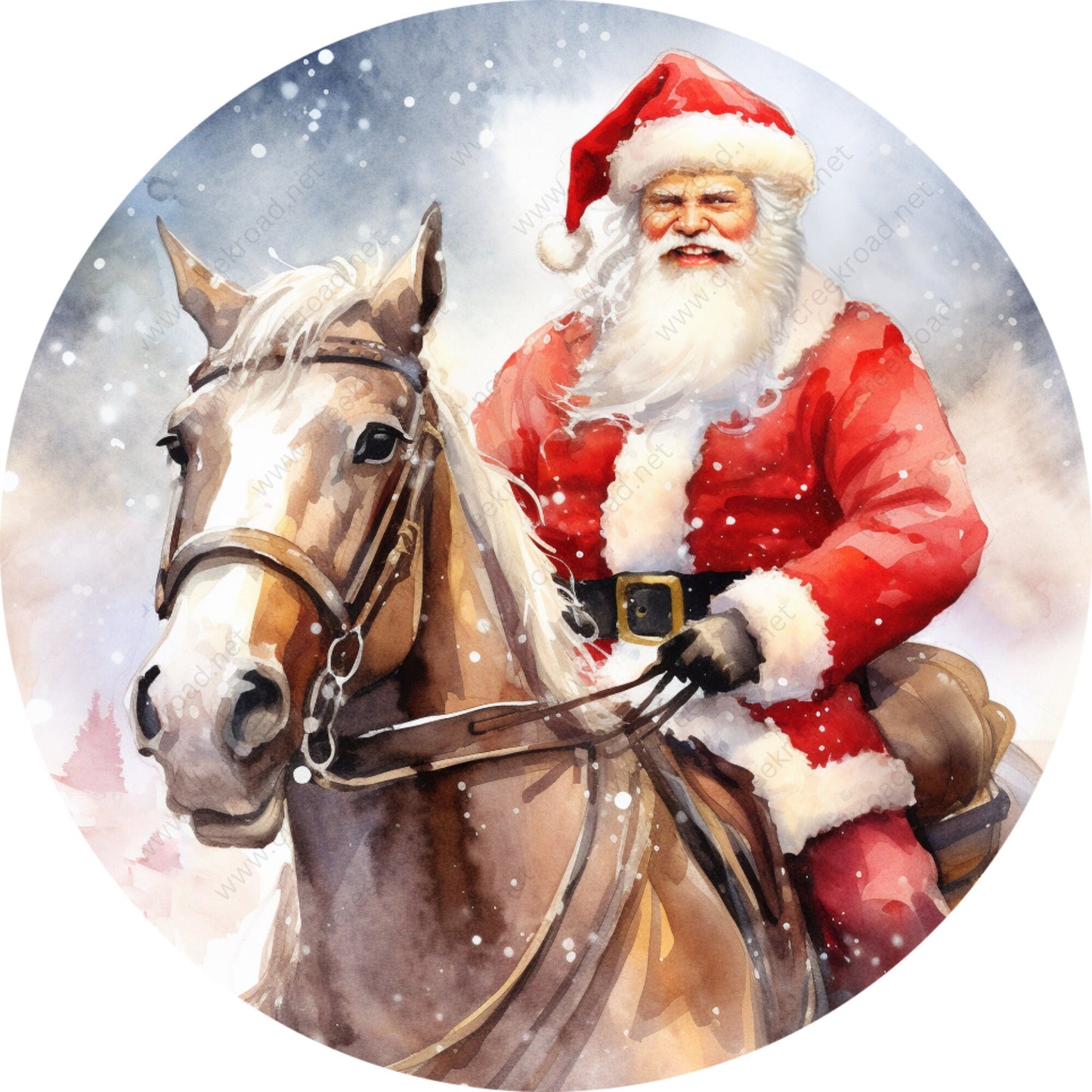 Santa Claus on Horseback Wreath Sign-Sublimation-Round-Christmas-Winter-Decor