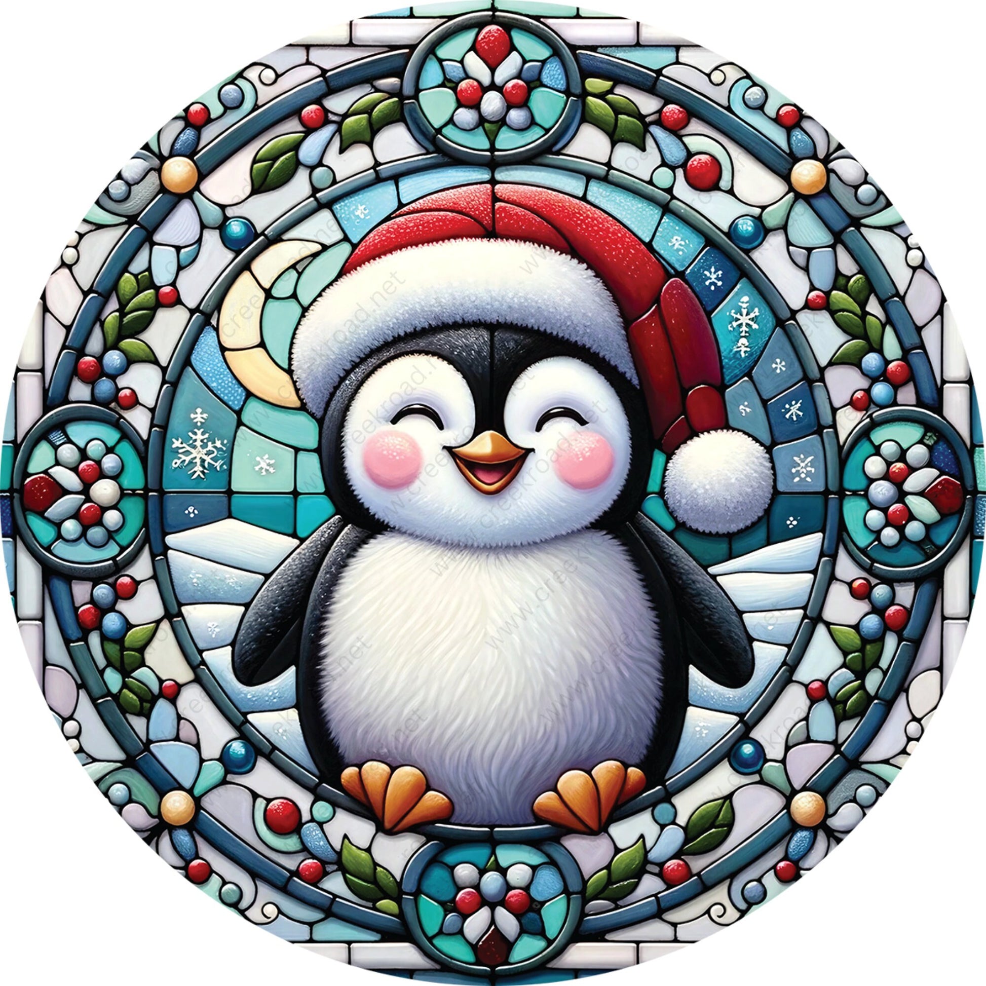 Cute Christmas Penguin Mosaic Border Wreath Sign-Holiday-Sublimation-Attachment-Decor