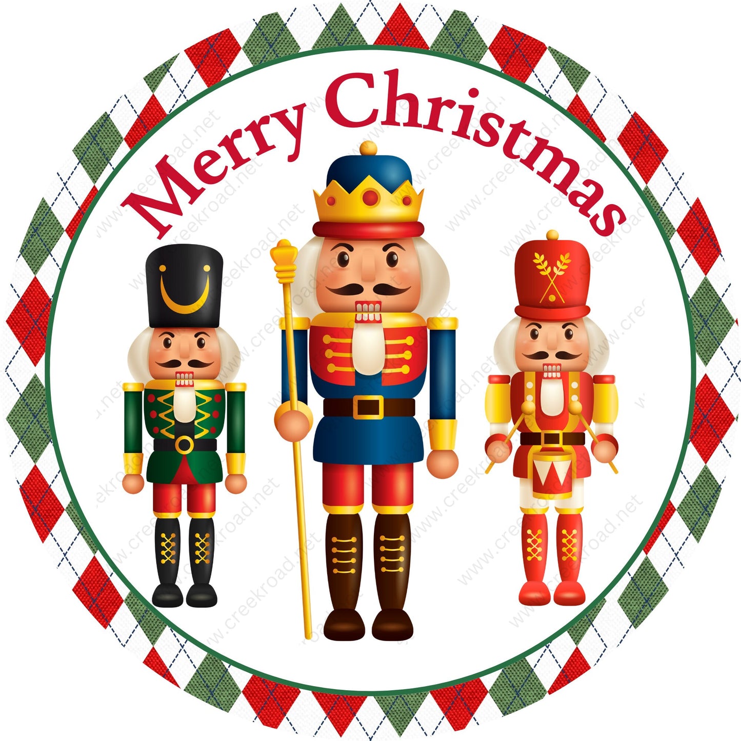 Merry Christmas Nutcrackers with Red Green Harlequin Border Wreath Sign-Holiday-Sublimation-Attachment-Decor