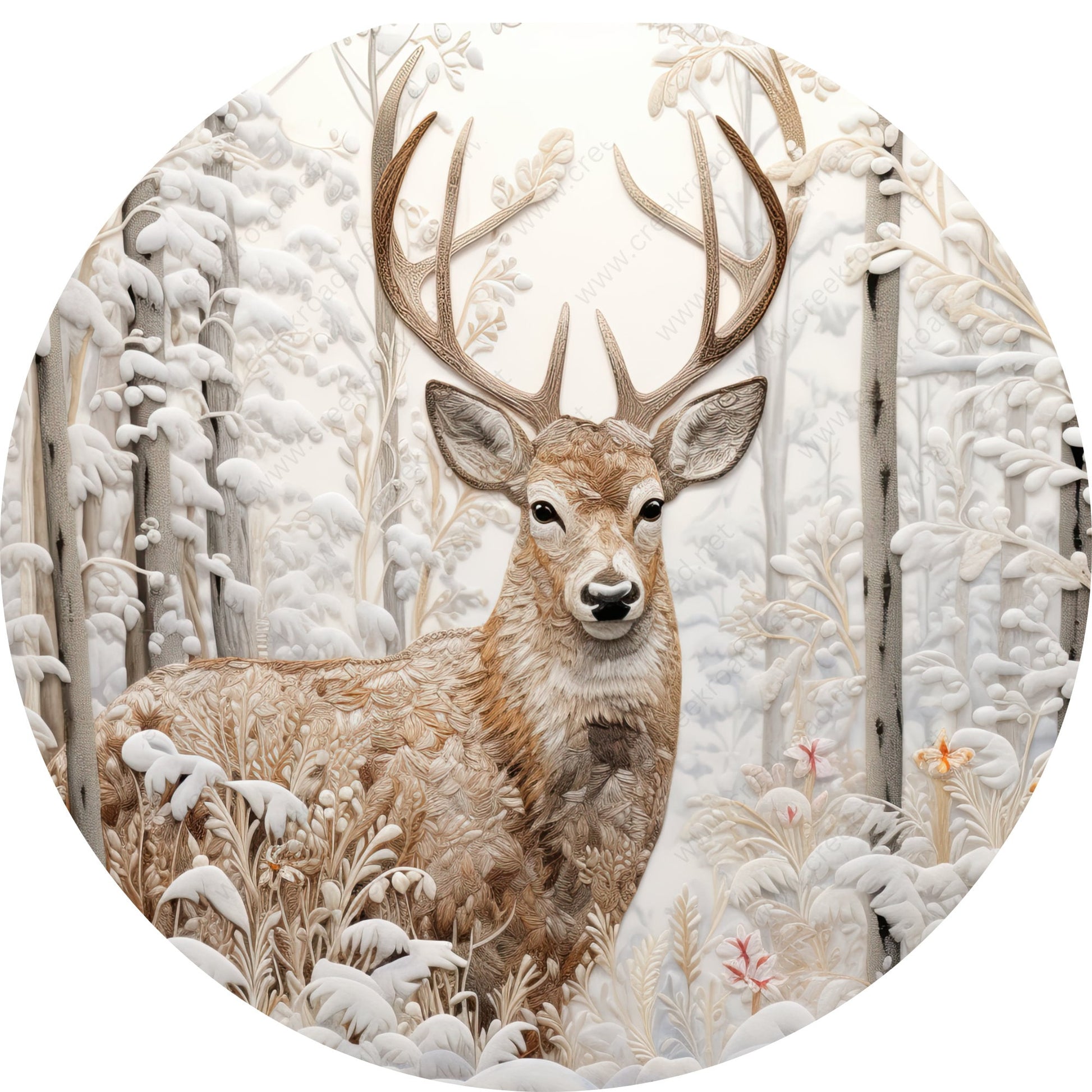 Large Winter Deer in Forest Wreath Sign-Holiday-Sublimation-Attachment-Decor