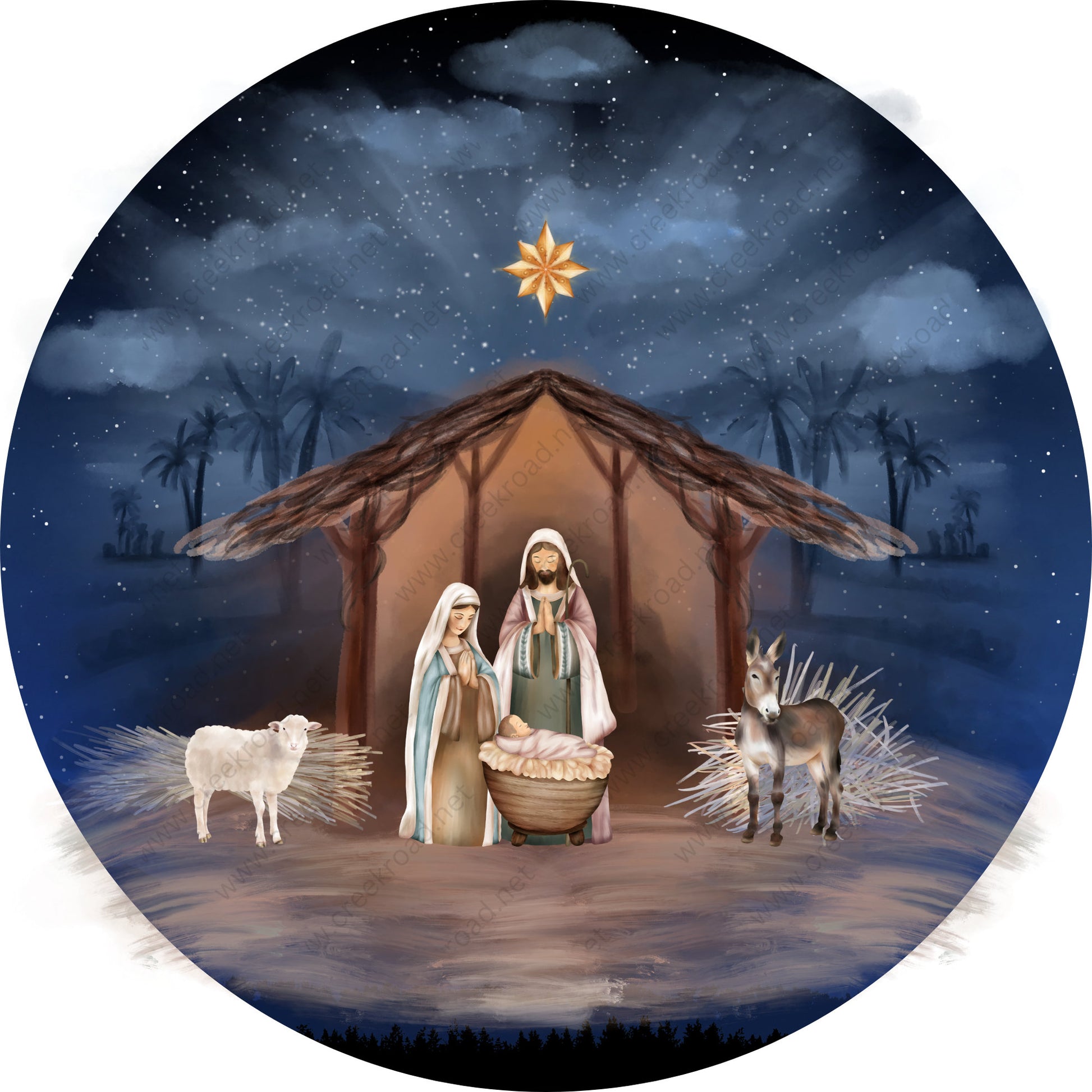 North Star Nativity Manger Scene Wreath Sign-Holiday-Sublimation-Attachment-Decor