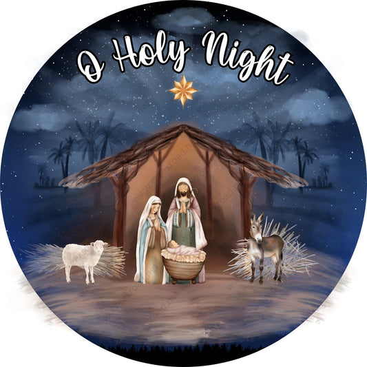 O Holy Night North Star Nativity Manger Scene Wreath Sign-Holiday-Sublimation-Attachment-Decor