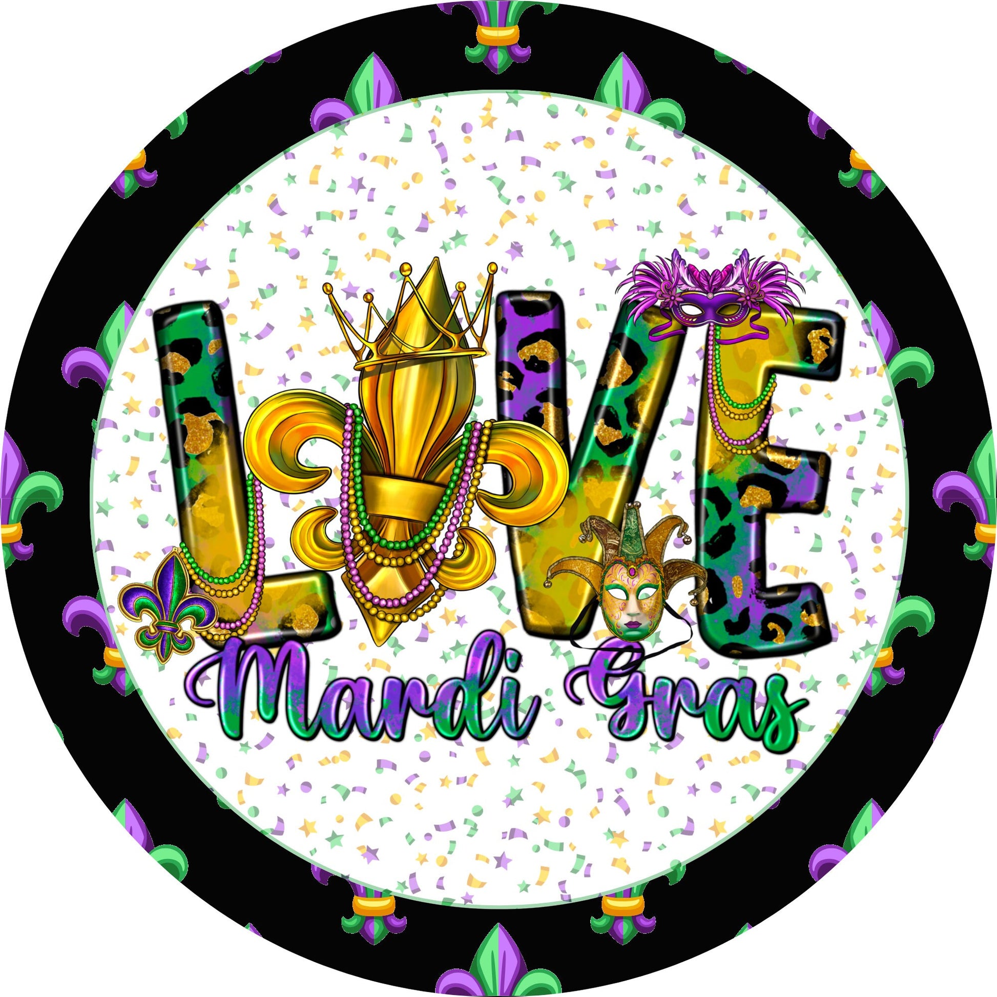 Love Mardi Gras Fleur De Lis Border - Mardi Gras Sign - Louisiana- New Orleans - Purple, Green, and Gold- Metal Sign