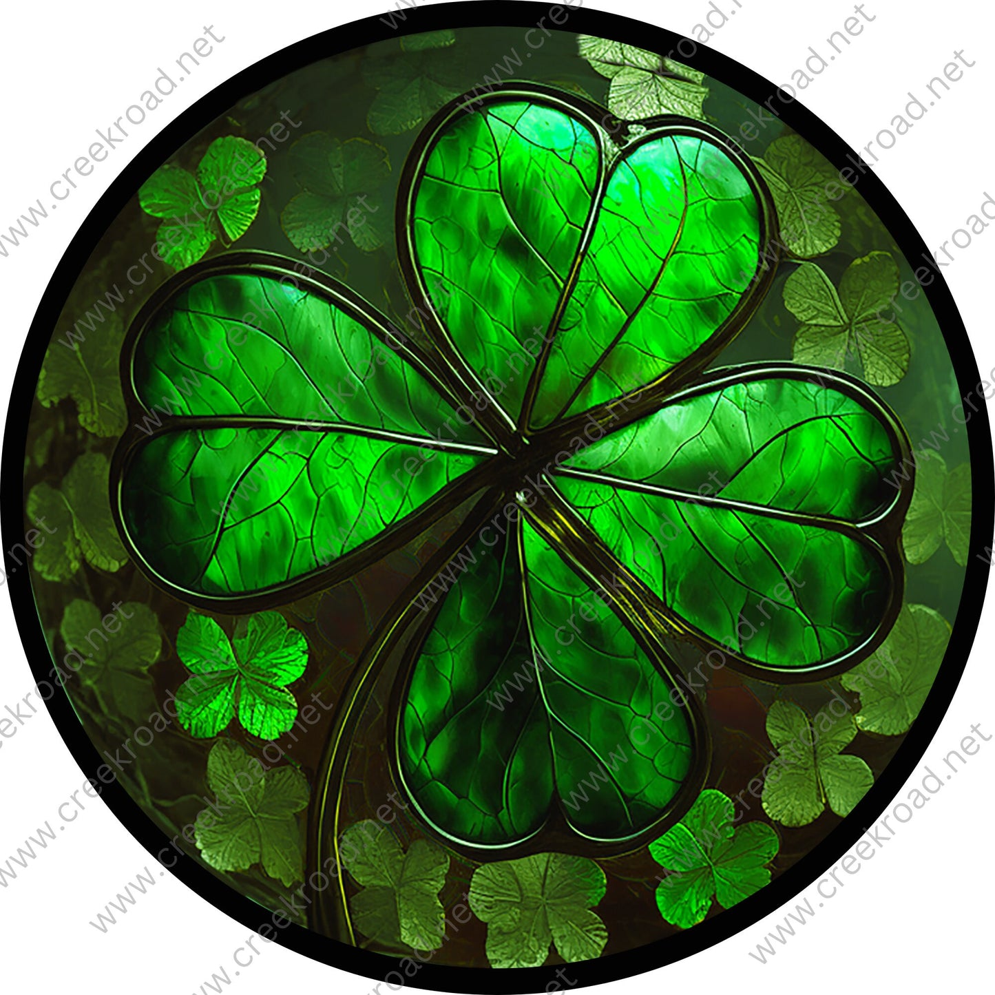 Irish Shamrock on a Bed of Shamrocks Black Border Wreath Sign-St Patrick's-Sublimation-Decor-Aluminum-Attachment