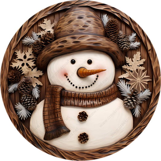 Christmas Snowman Chiseled Wood Hat Border Wreath Sign-Holiday-Sublimation-Attachment-Decor