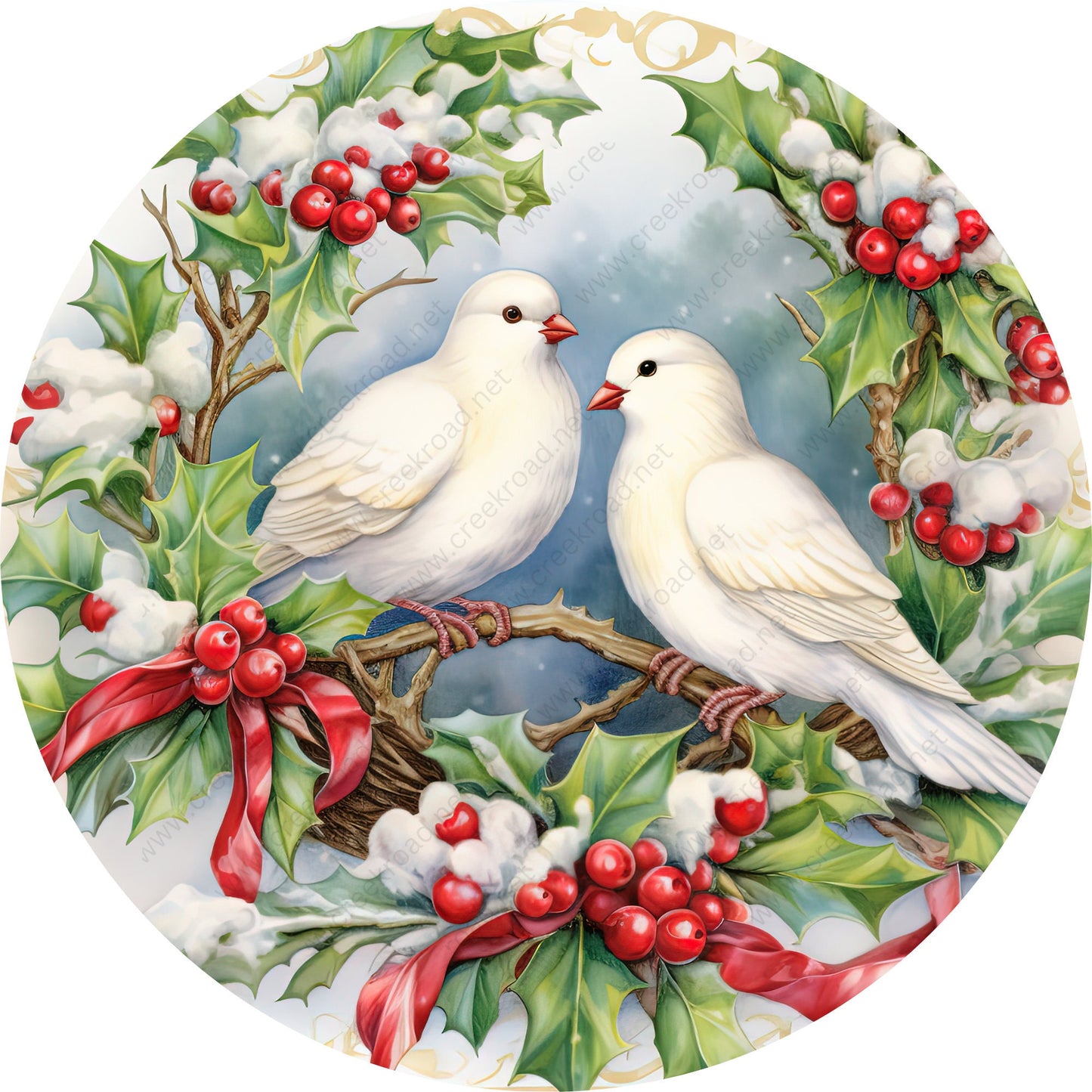 White Christmas Doves Wreath Sign-Holiday-Sublimation-Attachment-Decor