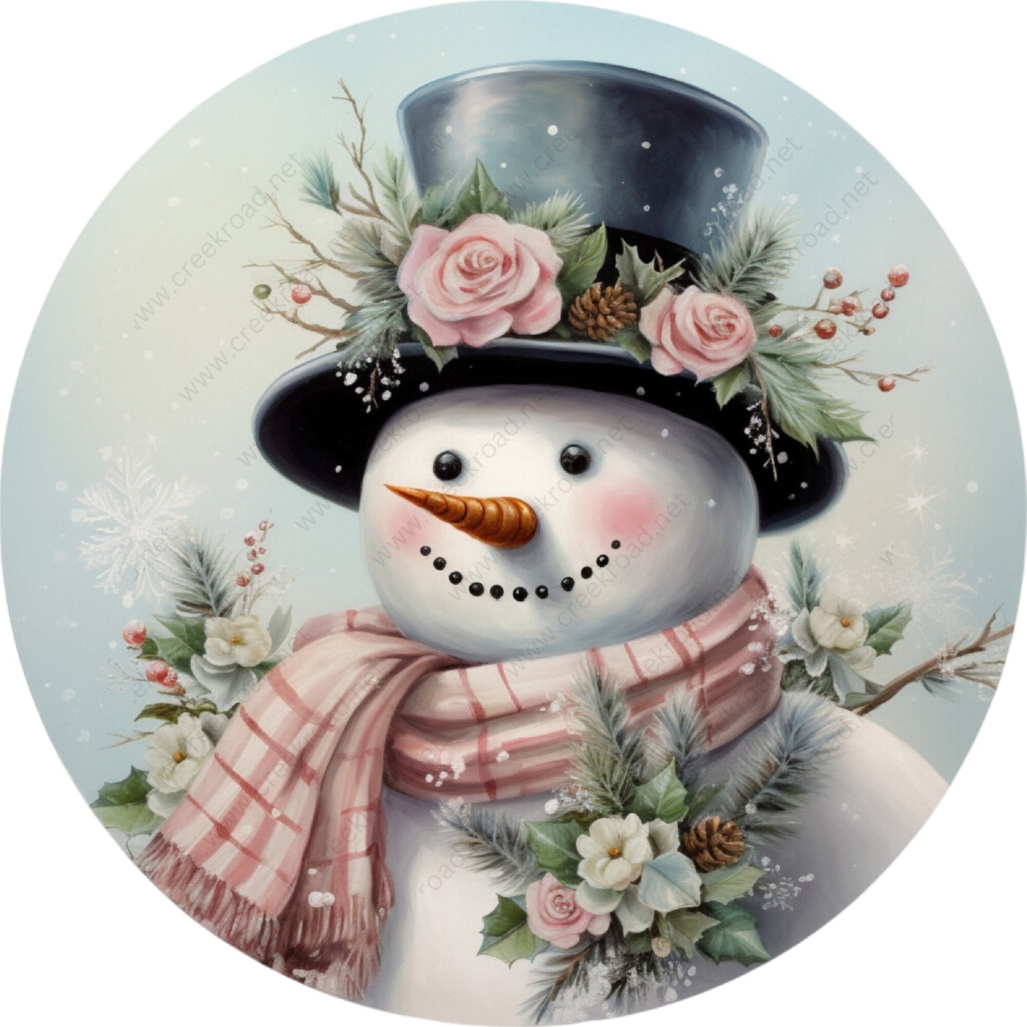 Christmas Snowman Pink Green Wreath Sign-Holiday-Sublimation-Attachment-Decor