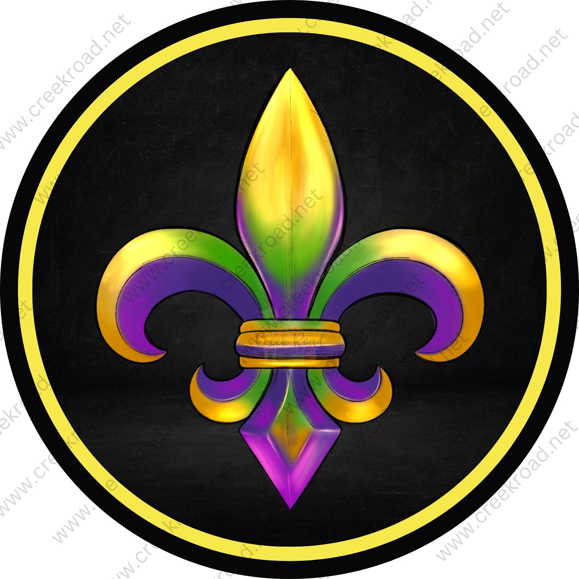 Fleur De Lis Purple Gold Black Mardi Gras Wreath Sign-Mardi Gras Sign-Louisiana- New Orleans-Purple, Green, and Gold-Metal Sign