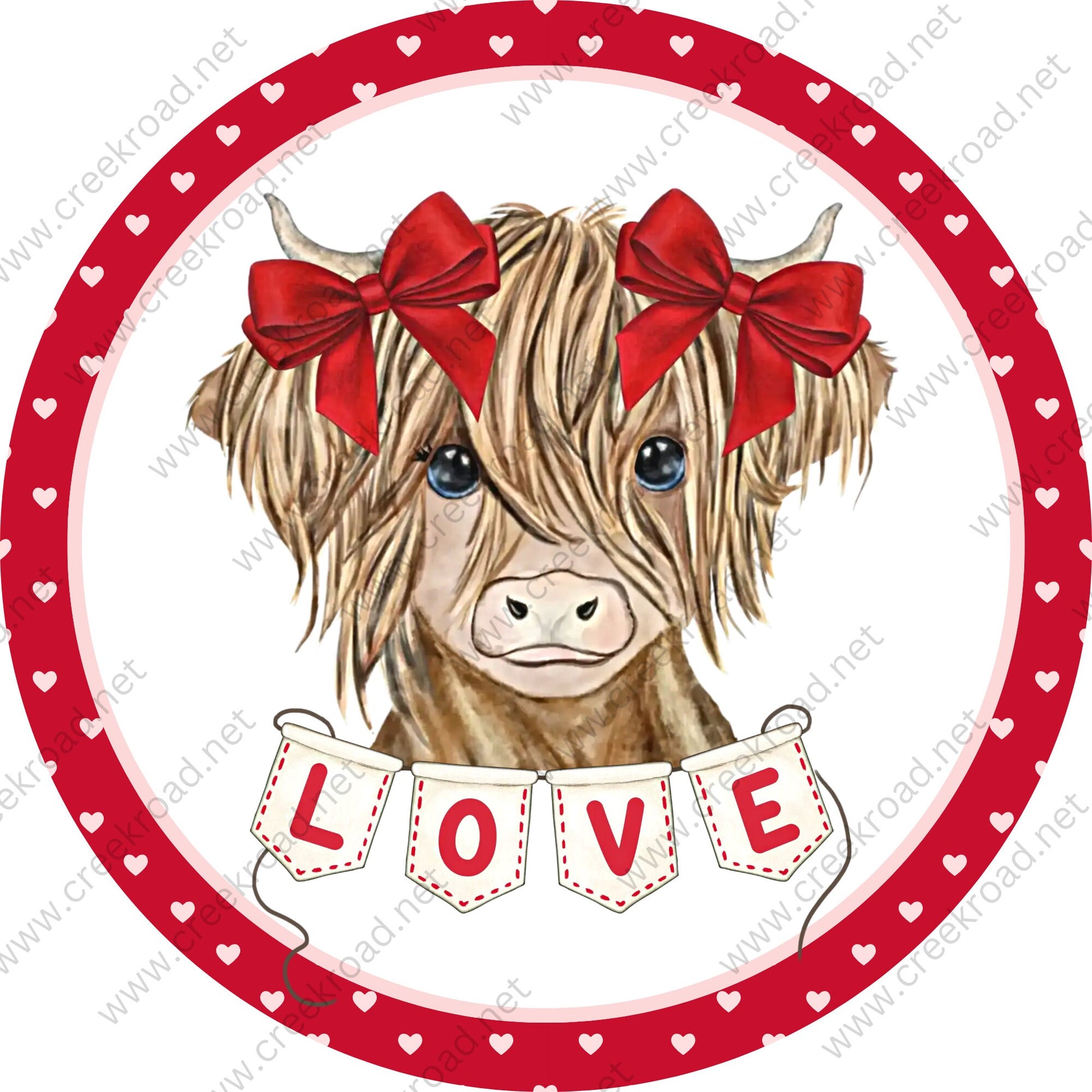 Highland Cow of Love Red Bows Love Banner Valentine Wreath Sign - Valentines Door Decor- Valentines Sign - Valentine Wreath Sign