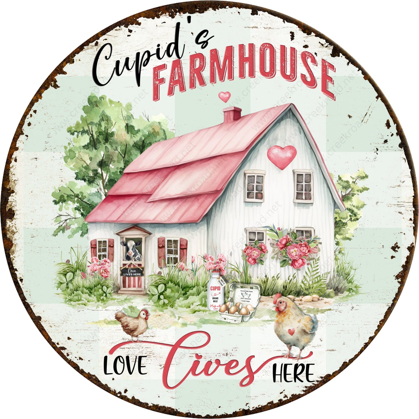 Cupid's Farmhouse Love Lives Here Distressed Wreath Sign-Valentines-Decor