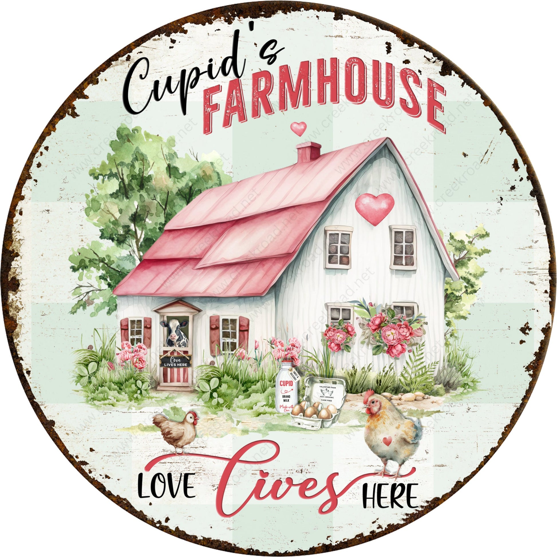 Cupid's Farmhouse Love Lives Here Distressed Wreath Sign-Valentines-Decor