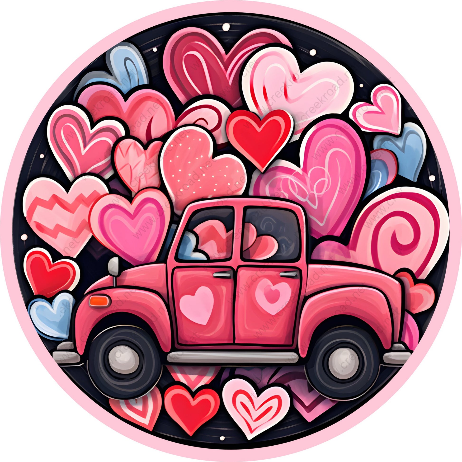 Carload of Love and Hearts Pink Red Wreath Sign-Aluminum-Valentines-Decor