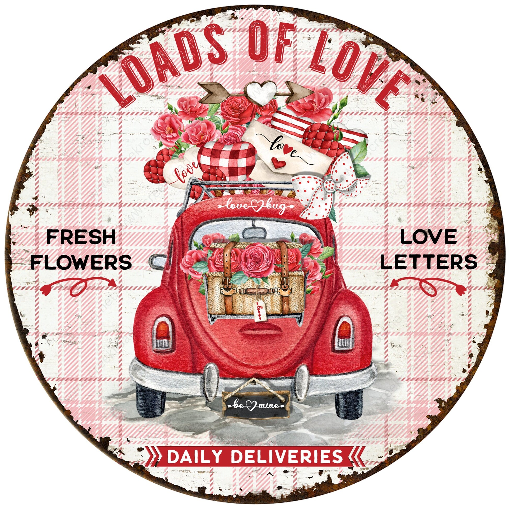 Loads Of Love Delivery Car Wreath Sign-Aluminum-Valentines-Decor