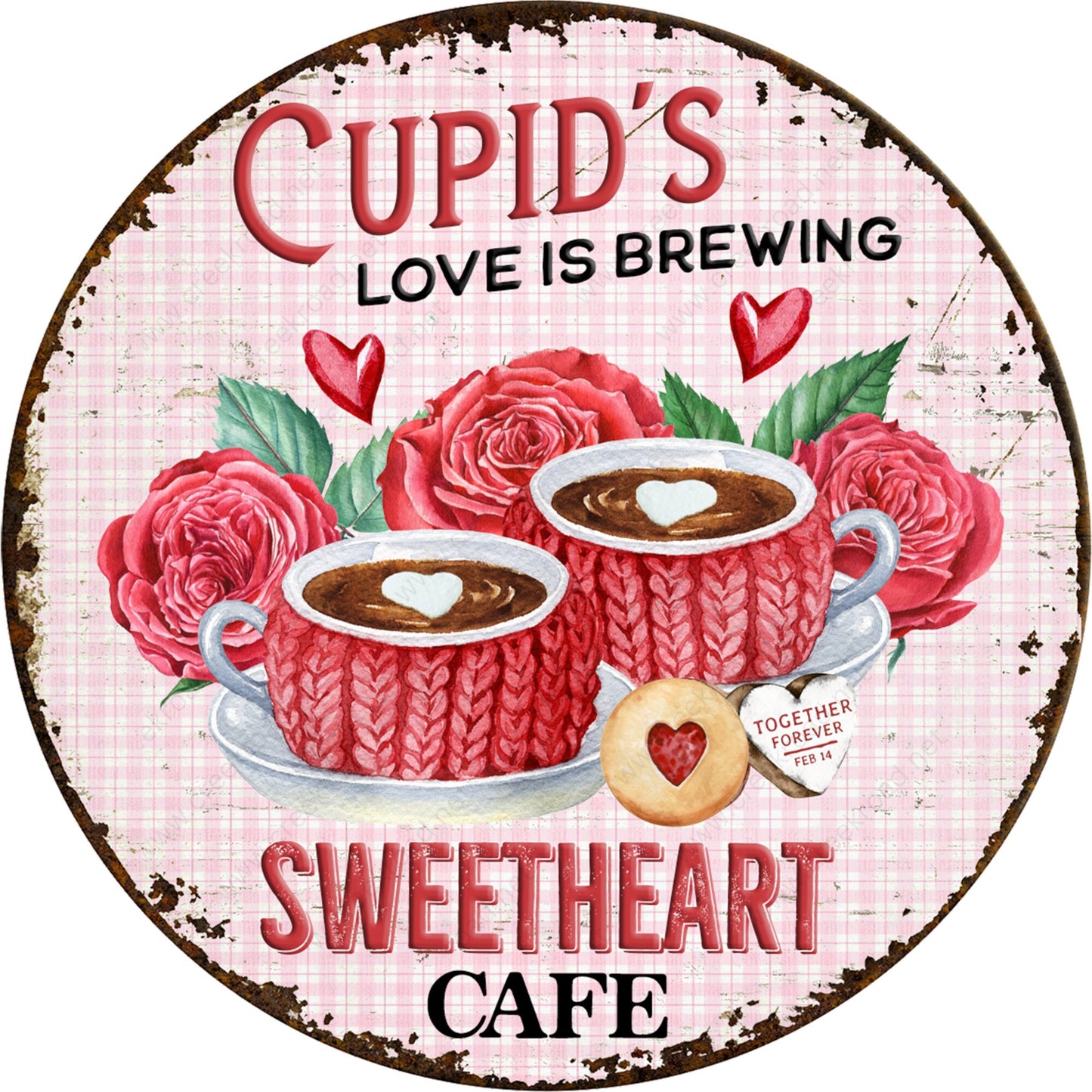 Cupid's Sweetheart Cafe Wreath Sign-Aluminum-Valentines-Decor