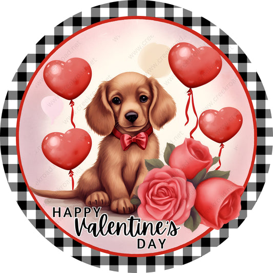 Happy Valentines Day Puppy Heart Balloons Wreath Sign-Aluminum-Decor