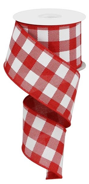 2.5" X 10Yd Wired Ribbon Plaid Check On Royal-RGA105924-Wreaths-Crafts-Decor-Valentines