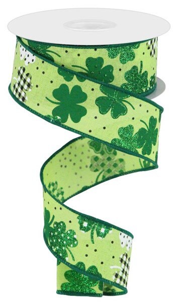 1.5" X 10Yd Wired Ribbon-Patterned Shamrocks-RGC187609-Wreath-Supplies