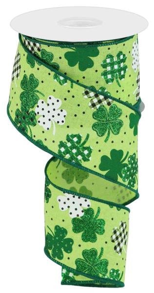 2.5" X 10Yd Wired Ribbon-Patterned Shamrocks-RGC187709-Wreath-Supplies