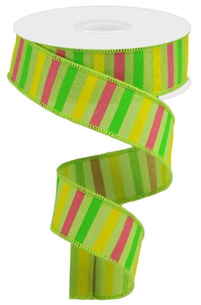 1.5" X 10Yd Wired Ribbon-Horizontal Stripe On Royal-Brt Grn/Yllw/Grn/Lt Pink-RGA120409-Wreaths-Crafts-Decor-Seasonal