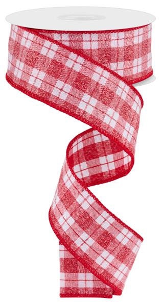 1.5" X 10Yd Wired Ribbon-Crystal Shine-Red White Plaid-RGE1997F3-Wreaths-Crafts-Decor-Seasonal