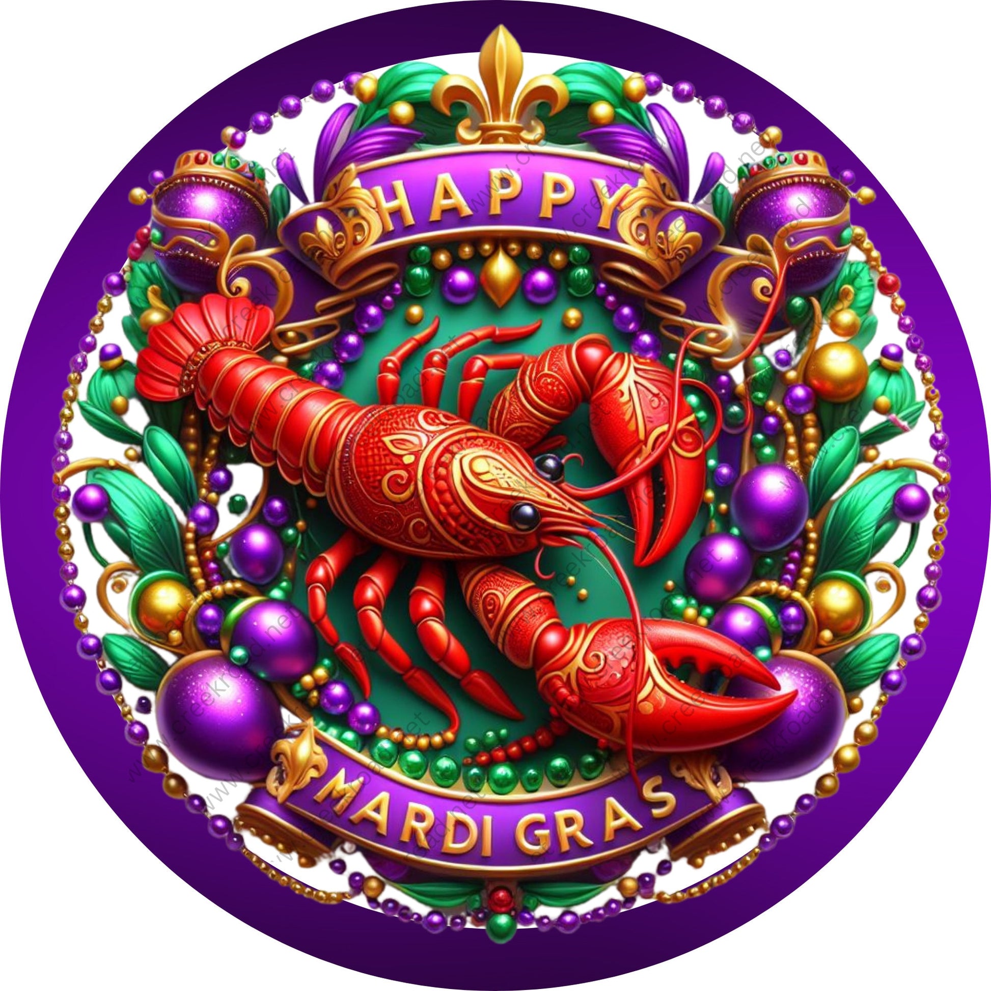 Happy Mardi Gras Crawfish Wreath Sign-Sublimation-Deocr-Aluminum